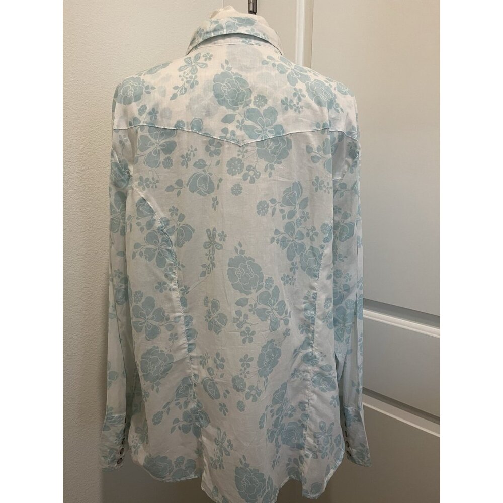 Stetson Western Shirt Womens 2X Pearl Snap Cowgirl Floral Blue White NEW Cowgirl - Picture 2 of 11